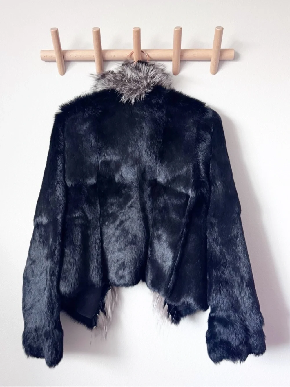 Women’s Black Faux Fur Trim Leather Jacket - Picture 4 of 7